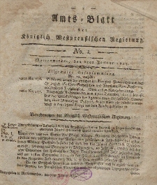Amts-Blatt der Königlich Westpreußischen Regierung zu Marienwerder, 6. Januar 1815, No. 1.