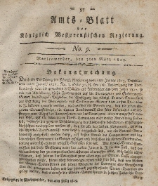 Amts-Blatt der Königlich Westpreußischen Regierung zu Marienwerder, 3. März 1815, No. 9.