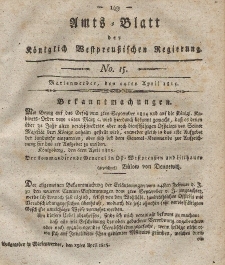 Amts-Blatt der Königlich Westpreußischen Regierung zu Marienwerder, 14. April 1815, No. 15.