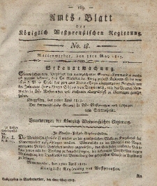 Amts-Blatt der Königlich Westpreußischen Regierung zu Marienwerder, 5. Mai 1815, No. 18.