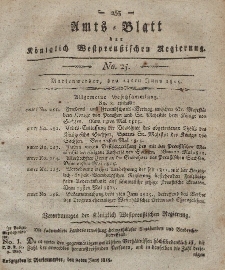 Amts-Blatt der Königlich Westpreußischen Regierung zu Marienwerder, 23. Juni 1815, No. 25.
