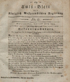 Amts-Blatt der Königlich Westpreußischen Regierung zu Marienwerder, 7. Juli 1815, No. 27.