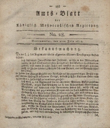 Amts-Blatt der Königlich Westpreußischen Regierung zu Marienwerder, 9. Juli 1813, No. 28.