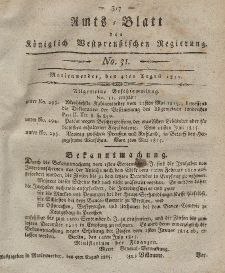 Amts-Blatt der Königlich Westpreußischen Regierung zu Marienwerder, 4. August 1815, No. 31.
