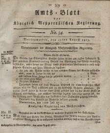 Amts-Blatt der Königlich Westpreußischen Regierung zu Marienwerder, 25. August 1815, No. 34.