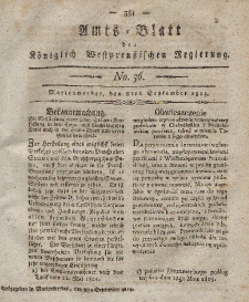 Amts-Blatt der Königlich Westpreußischen Regierung zu Marienwerder, 8. September 1815, No. 36.