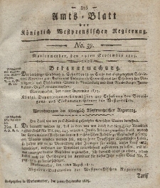 Amts-Blatt der Königlich Westpreußischen Regierung zu Marienwerder, 29. September 1815, No. 39.