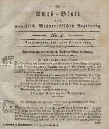 Amts-Blatt der Königlich Westpreußischen Regierung zu Marienwerder, 13. Oktober 1815, No. 41.