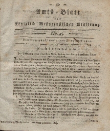 Amts-Blatt der Königlich Westpreußischen Regierung zu Marienwerder, 10. November 1815, No. 45.