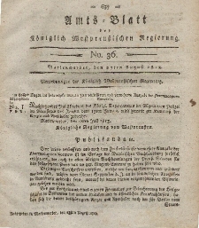 Amts-Blatt der K&ouml;niglich Westpreu&szlig;ischen Regierung zu Marienwerder, 27. August 1813, No. 36.