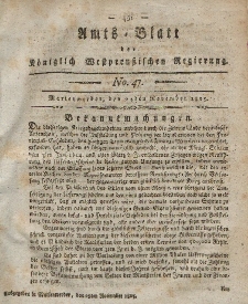 Amts-Blatt der Königlich Westpreußischen Regierung zu Marienwerder, 24. November 1815, No. 47.