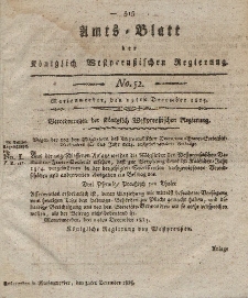 Amts-Blatt der Königlich Westpreußischen Regierung zu Marienwerder, 29. Dezember 1815, No. 52.