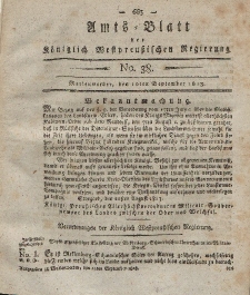Amts-Blatt der Königlich Westpreußischen Regierung zu Marienwerder, 10. September 1813, No. 38.