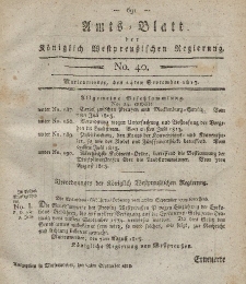 Amts-Blatt der Königlich Westpreußischen Regierung zu Marienwerder, 24. September 1813, No. 40.