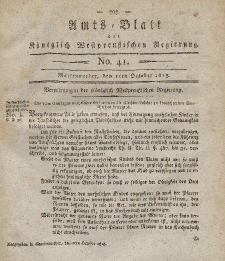 Amts-Blatt der Königlich Westpreußischen Regierung zu Marienwerder, 1. Oktober 1813, No. 41.