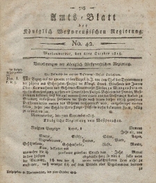 Amts-Blatt der K&ouml;niglich Westpreu&szlig;ischen Regierung zu Marienwerder, 8. Oktober 1813, No. 42.