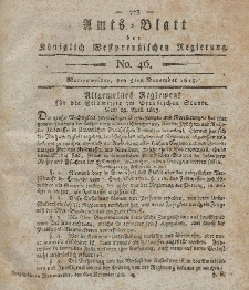 Amts-Blatt der K&ouml;niglich Westpreu&szlig;ischen Regierung zu Marienwerder, 5. November 1813, No. 46.