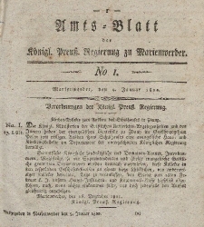 Amts-Blatt der Königl. Preuß. Regierung zu Marienwerder, 4. Januar 1822, No. 1.