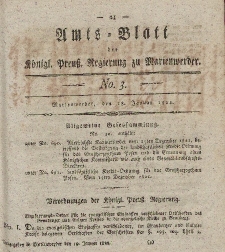 Amts-Blatt der Königl. Preuß. Regierung zu Marienwerder, 18. Januar 1822, No. 3.