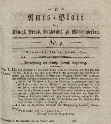 Amts-Blatt der Königl. Preuß. Regierung zu Marienwerder, 25. Januar 1822, No. 4.