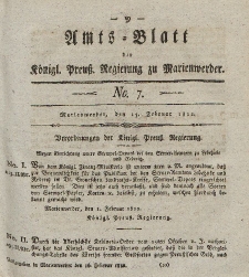 Amts-Blatt der Königl. Preuß. Regierung zu Marienwerder, 15. Februar 1822, No. 7.