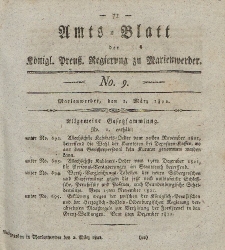 Amts-Blatt der Königl. Preuß. Regierung zu Marienwerder, 1. März 1822, No. 9.