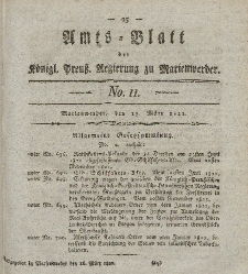 Amts-Blatt der Königl. Preuß. Regierung zu Marienwerder, 15. März 1822, No. 11.