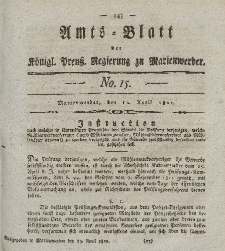 Amts-Blatt der Königl. Preuß. Regierung zu Marienwerder, 12. April 1822, No. 15.