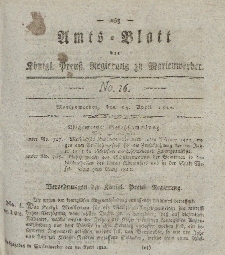 Amts-Blatt der Königl. Preuß. Regierung zu Marienwerder, 19. April 1822, No. 16.