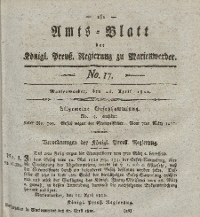 Amts-Blatt der Königl. Preuß. Regierung zu Marienwerder, 26. April 1822, No. 17.