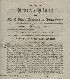 Amts-Blatt der Königl. Preuß. Regierung zu Marienwerder, 31. Mai 1822, No. 22.