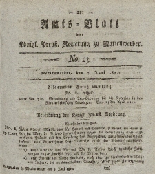 Amts-Blatt der Königl. Preuß. Regierung zu Marienwerder, 7. Juni 1822, No. 23.