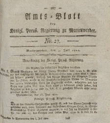 Amts-Blatt der Königl. Preuß. Regierung zu Marienwerder, 5. Juli 1822, No. 27.