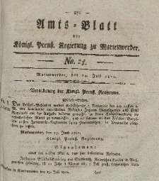 Amts-Blatt der Königl. Preuß. Regierung zu Marienwerder, 12. Juli 1822, No. 28.