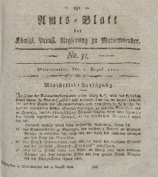 Amts-Blatt der Königl. Preuß. Regierung zu Marienwerder, 2. August 1822, No. 31.