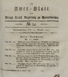 Amts-Blatt der Königl. Preuß. Regierung zu Marienwerder, 23. August 1822, No. 34.