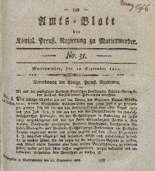Amts-Blatt der Königl. Preuß. Regierung zu Marienwerder, 20. September 1822, No. 38.