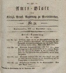 Amts-Blatt der Königl. Preuß. Regierung zu Marienwerder, 27. September 1822, No. 39.