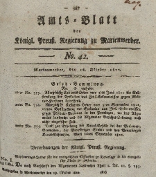Amts-Blatt der Königl. Preuß. Regierung zu Marienwerder, 18. Oktober 1822, No. 42.