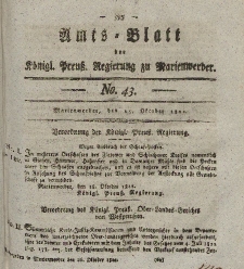 Amts-Blatt der Königl. Preuß. Regierung zu Marienwerder, 25. Oktober 1822, No. 43.