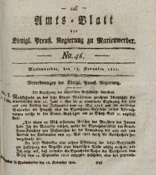 Amts-Blatt der Königl. Preuß. Regierung zu Marienwerder, 15. November 1822, No. 46.