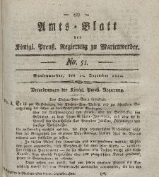 Amts-Blatt der Königl. Preuß. Regierung zu Marienwerder, 20. Dezember 1822, No. 51.