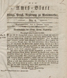 Amts-Blatt der Königl. Preuß. Regierung zu Marienwerder, 6. Januar 1826, No. 1.
