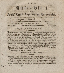Amts-Blatt der Königl. Preuß. Regierung zu Marienwerder, 10. Februar 1826, No. 6.