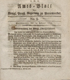 Amts-Blatt der Königl. Preuß. Regierung zu Marienwerder, 24. Februar 1826, No. 8.