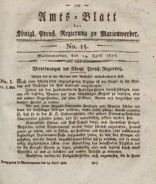 Amts-Blatt der Königl. Preuß. Regierung zu Marienwerder, 14. April 1826, No. 15.