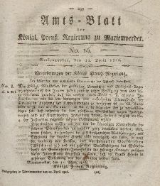 Amts-Blatt der Königl. Preuß. Regierung zu Marienwerder, 21. April 1826, No. 16.