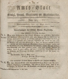Amts-Blatt der Königl. Preuß. Regierung zu Marienwerder, 19. Mai 1826, No. 20.