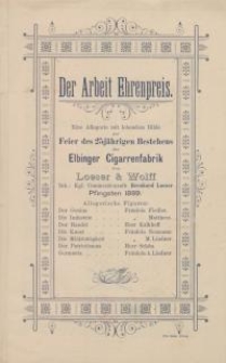 Der Arbeit Ehrenpreis. Eine Allegorie mit lebendem Bilde Feier des 25 jährigen...
