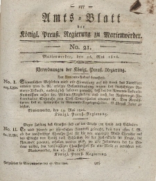 Amts-Blatt der Königl. Preuß. Regierung zu Marienwerder, 26. Mai 1826, No. 21.